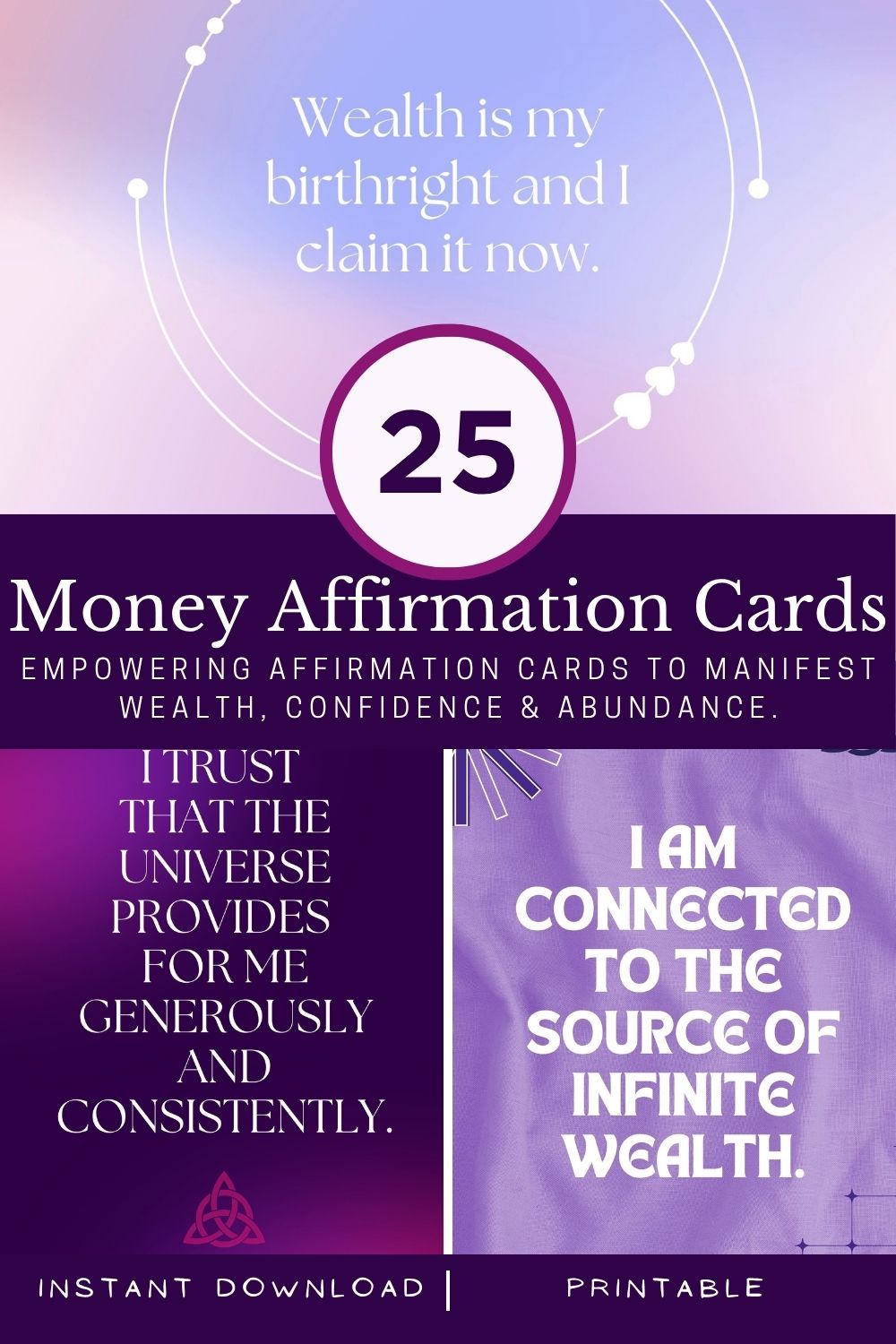 ✨ Money & Abundance Affirmation Cards (Purple) – Printable & Digital Download ✨