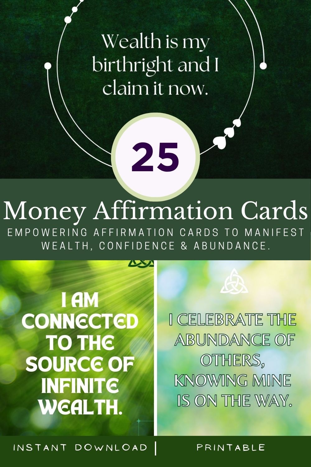 ✨ Money & Abundance Affirmation Cards (Green) – Printable & Digital Download ✨