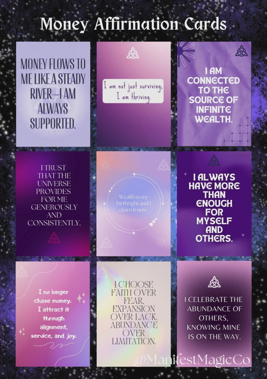 ✨ Money & Abundance Affirmation Cards (Purple) – Printable & Digital Download ✨